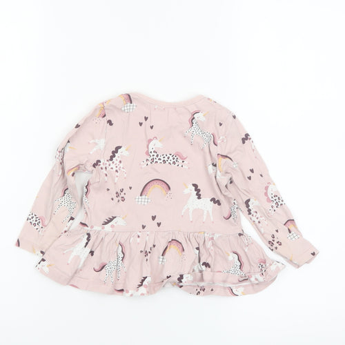George Girls Pink Unicorn Long Sleeve Cotton T-Shirt 18-24 Months