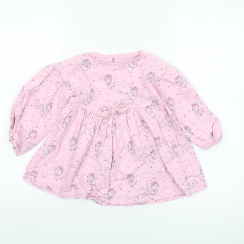 Dunnes Stores Girls Pink Princess Skater Dress 3-4 Years Cotton Long Sleeve