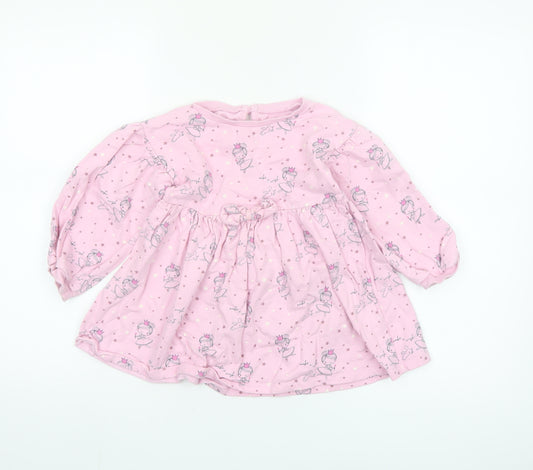 Dunnes Stores Girls Pink Princess Skater Dress 3-4 Years Cotton Long Sleeve