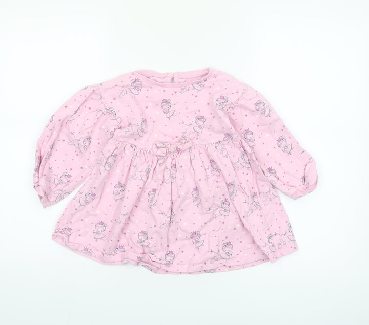 Dunnes Stores Girls Pink Princess Skater Dress 3-4 Years Cotton Long Sleeve