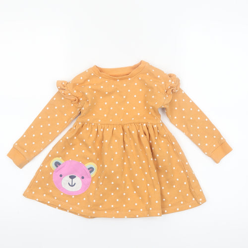 Dunnes Stores Girls Beige Polka Dot Long Sleeve Skater Dress 12-18 Months