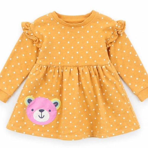 Dunnes Stores Girls Beige Polka Dot Long Sleeve Skater Dress 12-18 Months