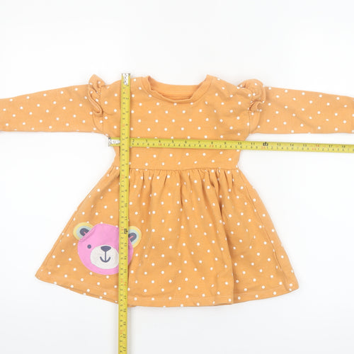 Dunnes Stores Girls Beige Polka Dot Long Sleeve Skater Dress 12-18 Months