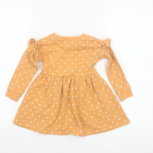 Dunnes Stores Girls Beige Polka Dot Long Sleeve Skater Dress 12-18 Months