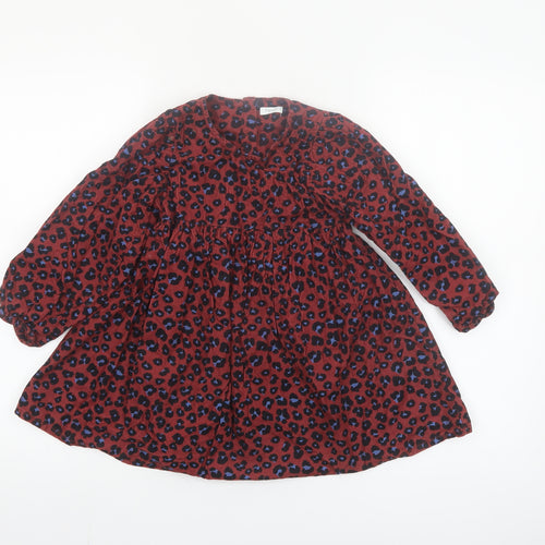 Next Girls Red Animal Print Corduroy Long Sleeve A-Line Dress 4-5 Years