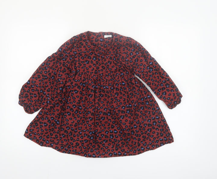 Next Girls Red Animal Print Corduroy Long Sleeve A-Line Dress 4-5 Years