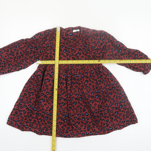 Next Girls Red Animal Print Corduroy Long Sleeve A-Line Dress 4-5 Years