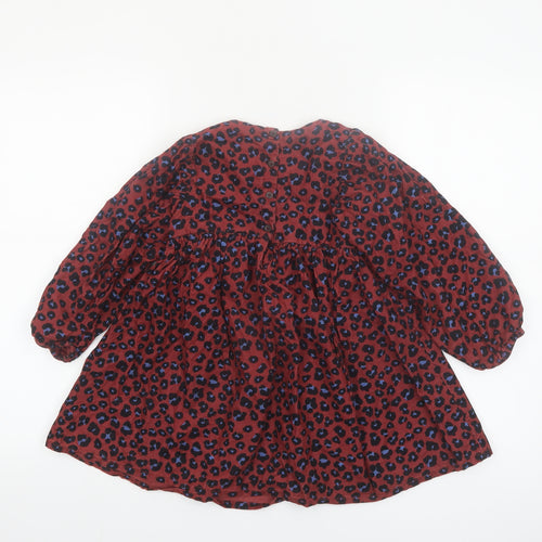 Next Girls Red Animal Print Corduroy Long Sleeve A-Line Dress 4-5 Years