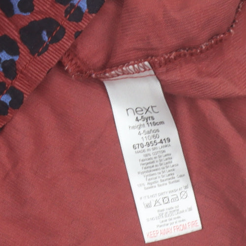 Next Girls Red Animal Print Corduroy Long Sleeve A-Line Dress 4-5 Years
