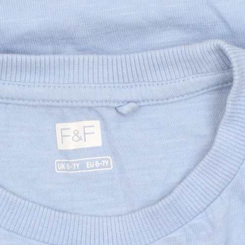 F&F Boys Blue Cotton Short Sleeve Pocket T-Shirt 6-7 Years