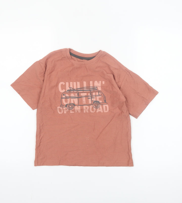 Dunnes Stores Boys Brown Graphic Travel T-Shirt 6-7 Years