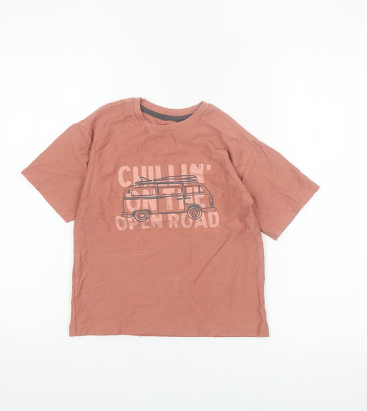 Dunnes Stores Boys Brown Graphic Travel T-Shirt 6-7 Years