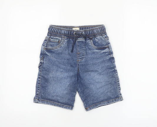 F&F Boys Blue Denim Bermuda Shorts 6-7 Years Elastic Waist Drawstring