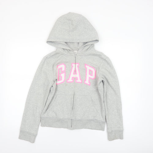 GAP Girls Grey Full Zip Logo Hoodie Size 12 Years Cotton Blend
