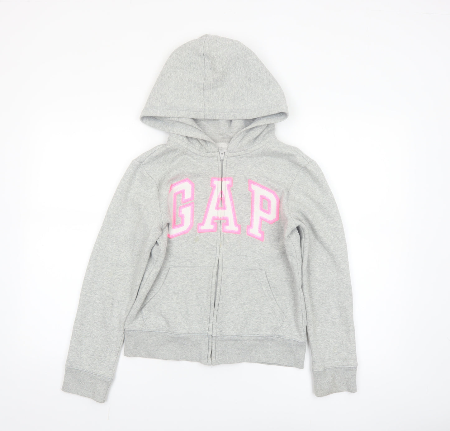 GAP Girls Grey Full Zip Logo Hoodie Size 12 Years Cotton Blend