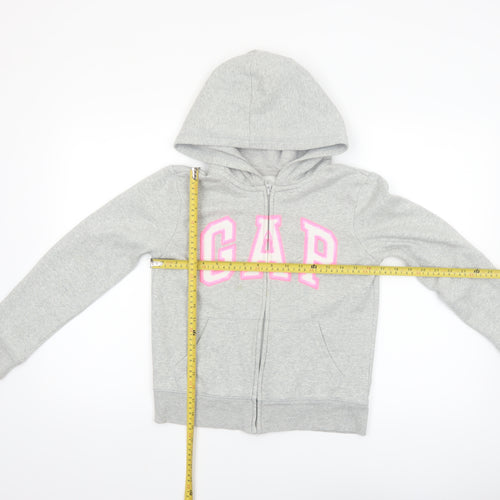 GAP Girls Grey Full Zip Logo Hoodie Size 12 Years Cotton Blend