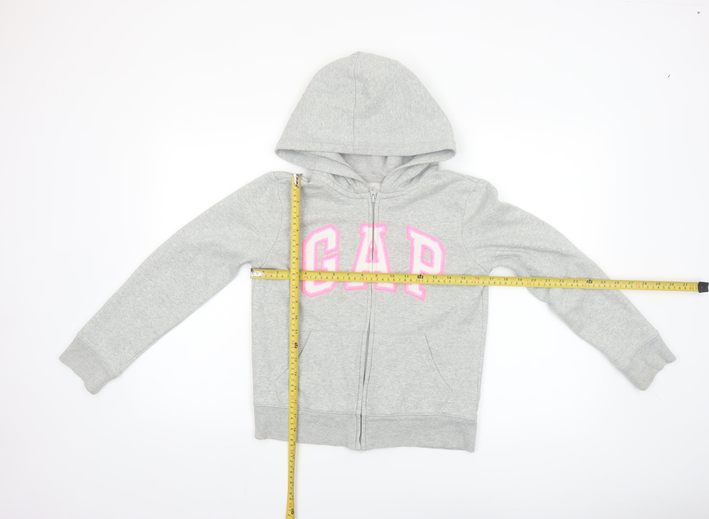 GAP Girls Grey Full Zip Logo Hoodie Size 12 Years Cotton Blend