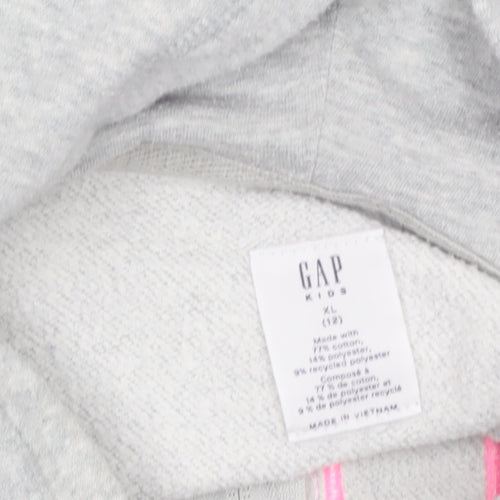 GAP Girls Grey Full Zip Logo Hoodie Size 12 Years Cotton Blend