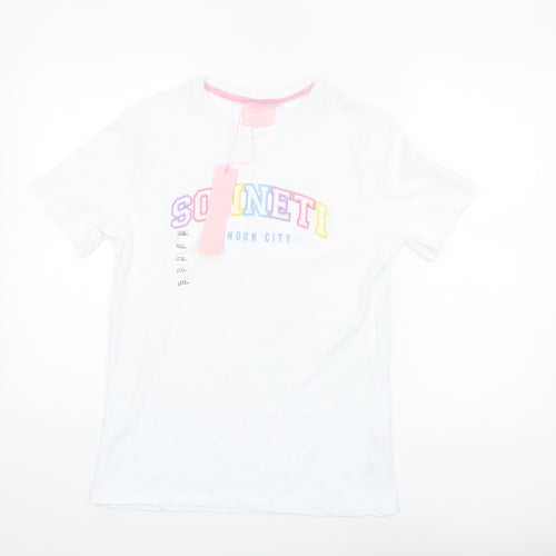 Sonneti Girls White Logo T-Shirt 12–13 Years Lightweight Cotton Top