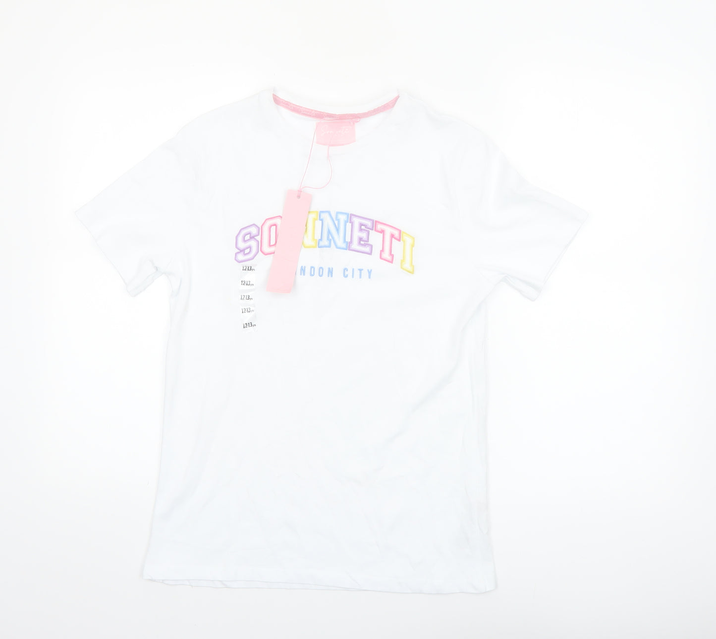Sonneti Girls White Logo T-Shirt 12–13 Years Lightweight Cotton Top