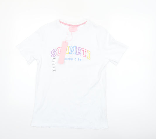 Sonneti Girls White Logo T-Shirt 12–13 Years Lightweight Cotton Top