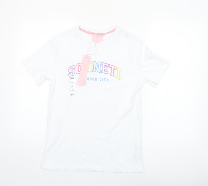 Sonneti Girls White Logo T-Shirt 12–13 Years Lightweight Cotton Top