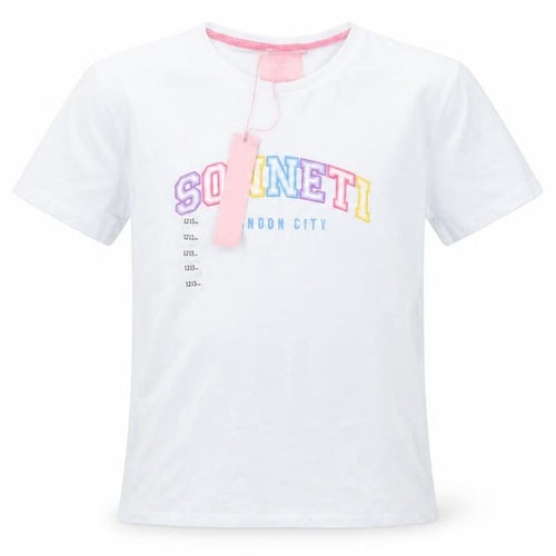 Sonneti Girls White Logo T-Shirt 12–13 Years Lightweight Cotton Top