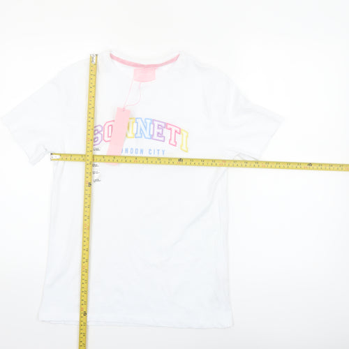 Sonneti Girls White Logo T-Shirt 12–13 Years Lightweight Cotton Top
