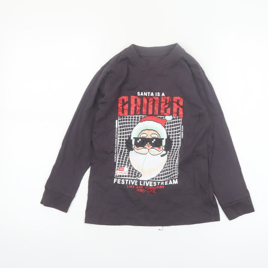 Dunnes Stores Boys Black Christmas 'Santa Is A Gamer' Long Sleeve T-Shirt 7-8 Years
