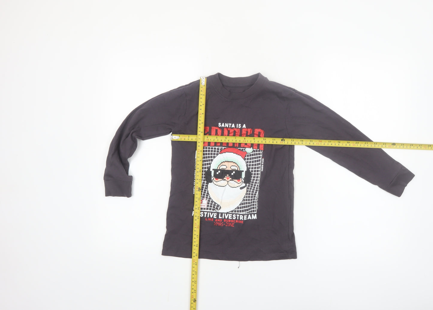 Dunnes Stores Boys Black Christmas 'Santa Is A Gamer' Long Sleeve T-Shirt 7-8 Years
