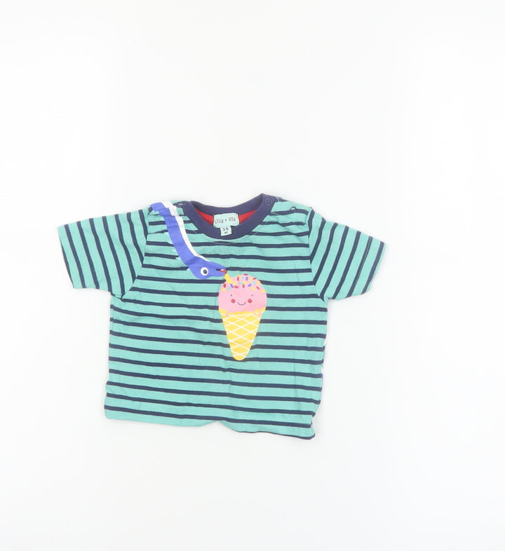 Lilly + Sid Blue Striped Dinosaur Ice Cream T-Shirt 3-6 Months Unisex