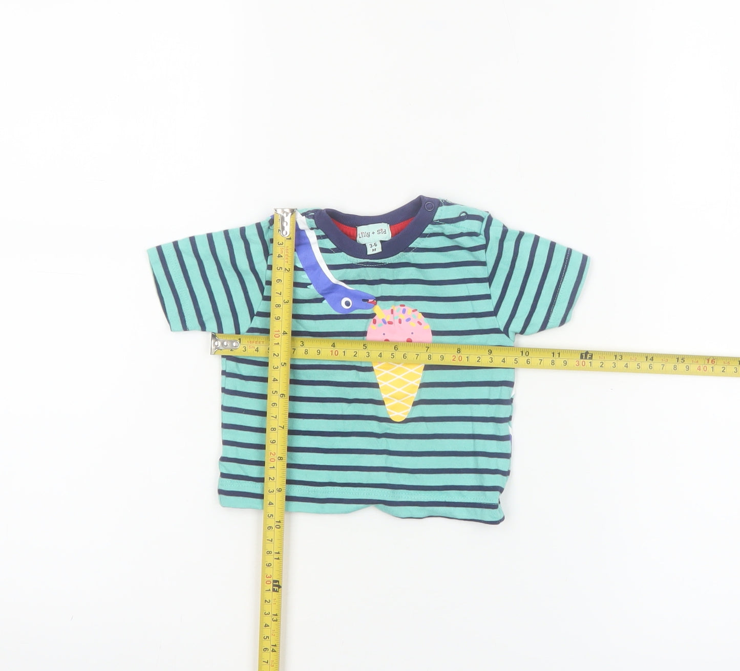 Lilly + Sid Blue Striped Dinosaur Ice Cream T-Shirt 3-6 Months Unisex
