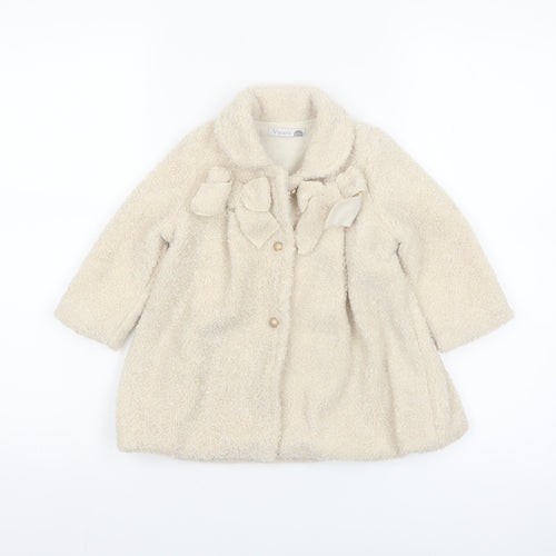 Visara Girls Ivory Fleece Bow Coat 9-12 Months Long Sleeve Winter Style
