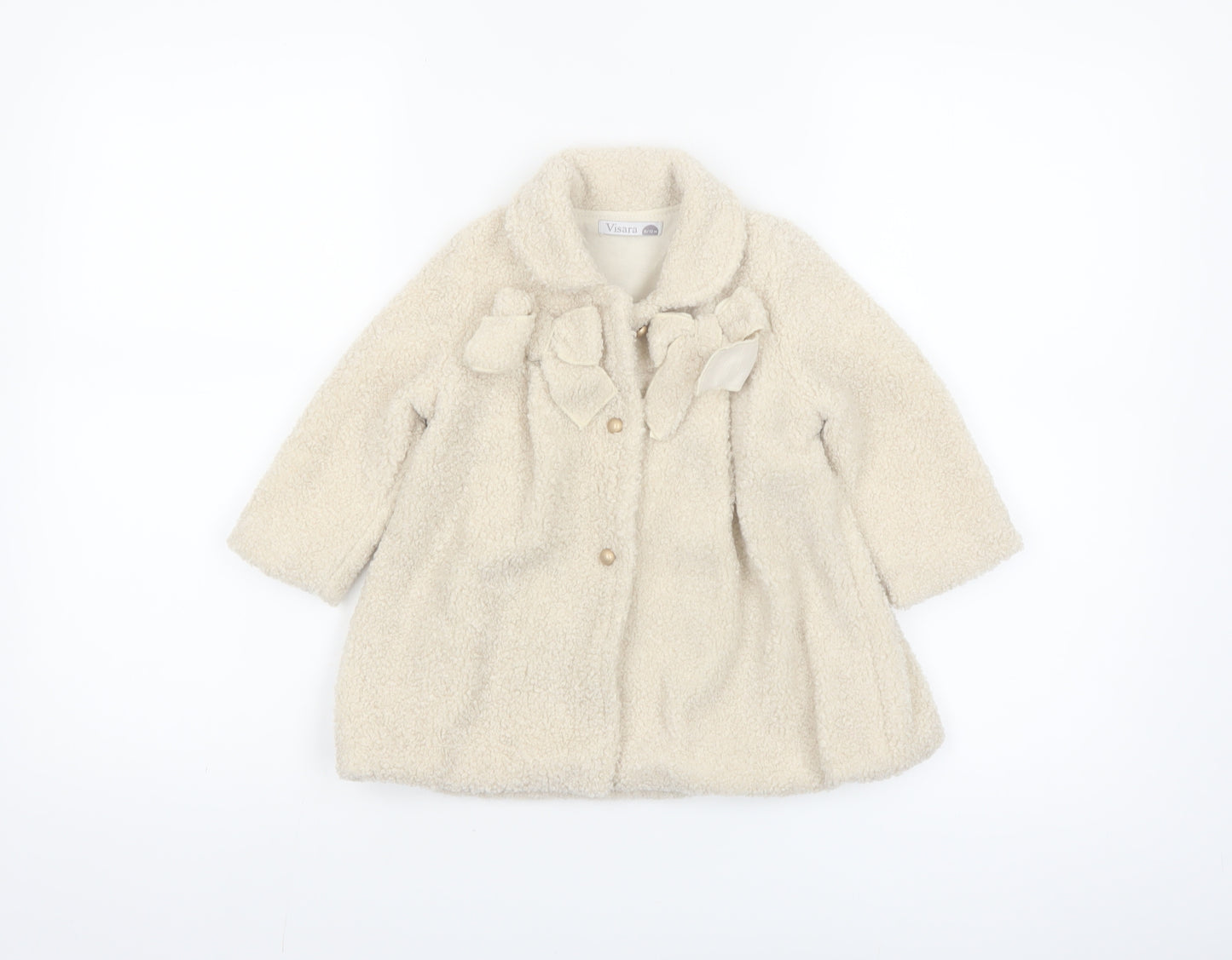 Visara Girls Ivory Fleece Bow Coat 9-12 Months Long Sleeve Winter Style