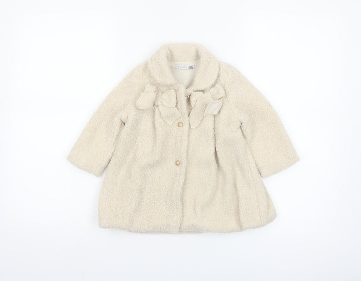 Visara Girls Ivory Fleece Bow Coat 9-12 Months Long Sleeve Winter Style