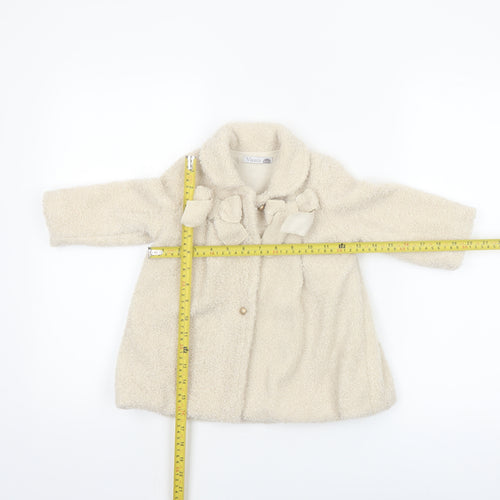 Visara Girls Ivory Fleece Bow Coat 9-12 Months Long Sleeve Winter Style