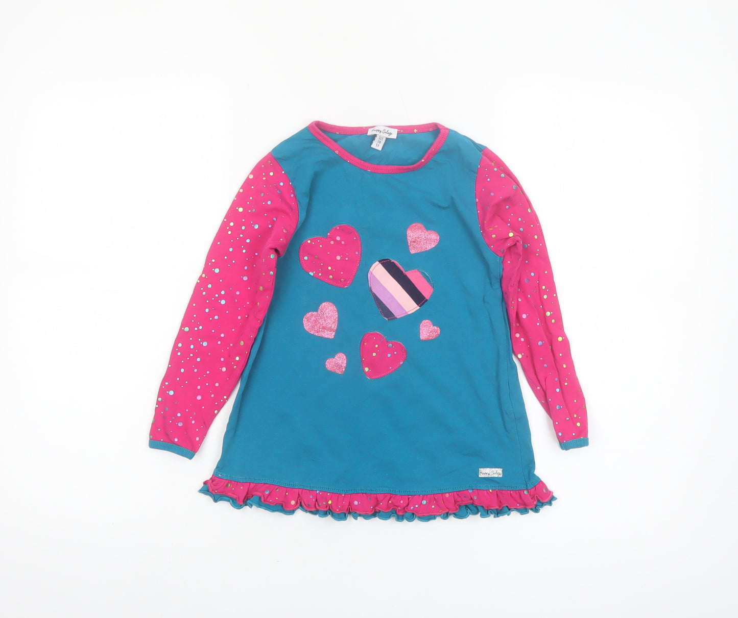 Happy Calegi Girls Multicoloured 5 Years Tunic Top with Glitter Hearts