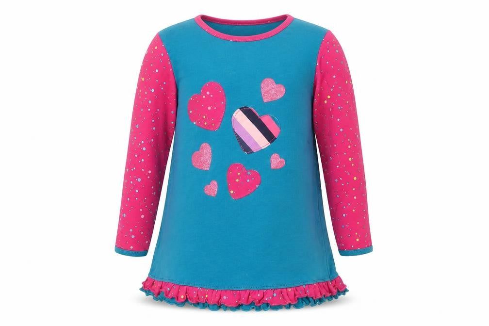 Front view of Happy Calegi girls’ multicoloured 5 years tunic top with glitter hearts