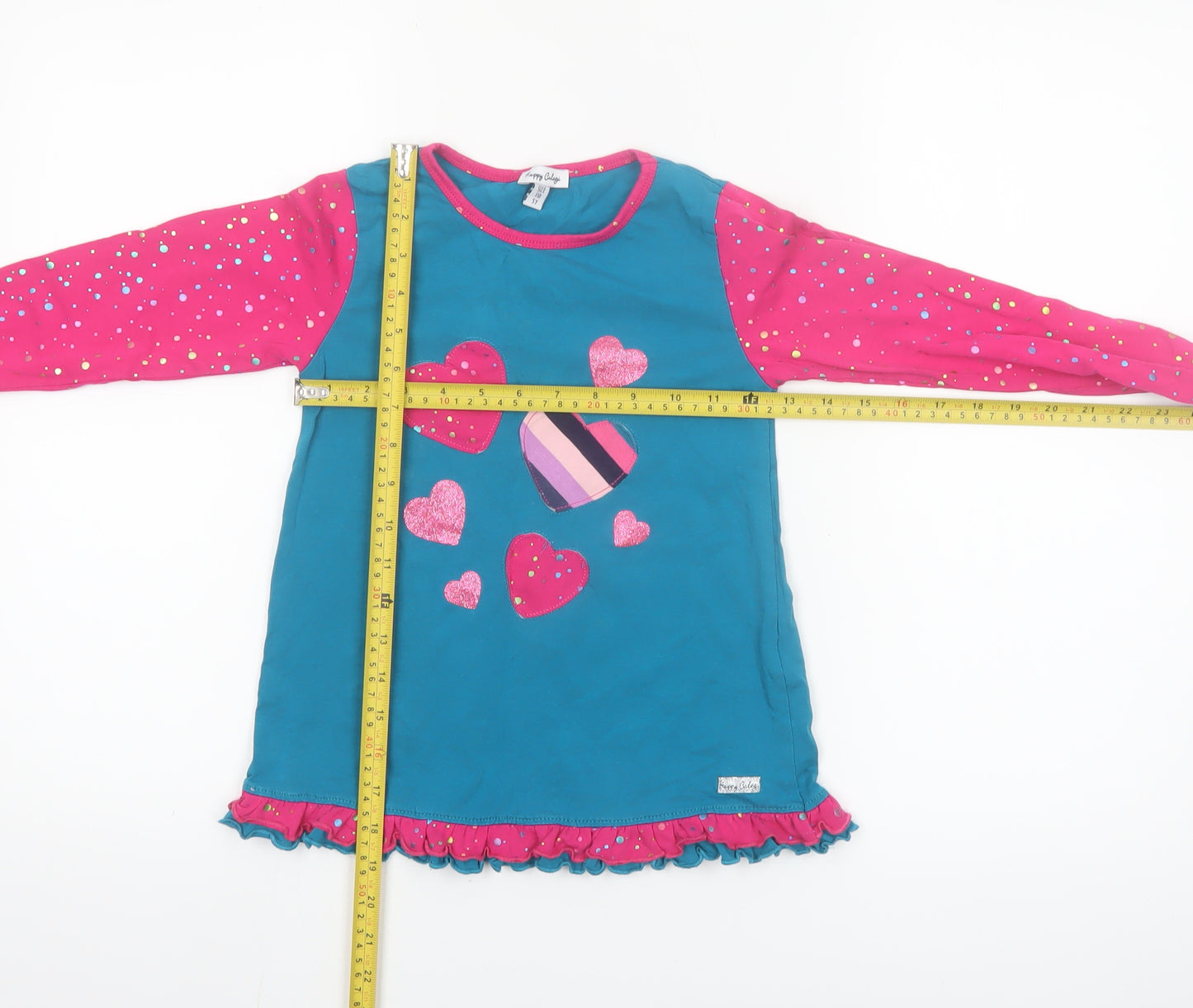 Happy Calegi Girls Multicoloured 5 Years Tunic Top with Glitter Hearts
