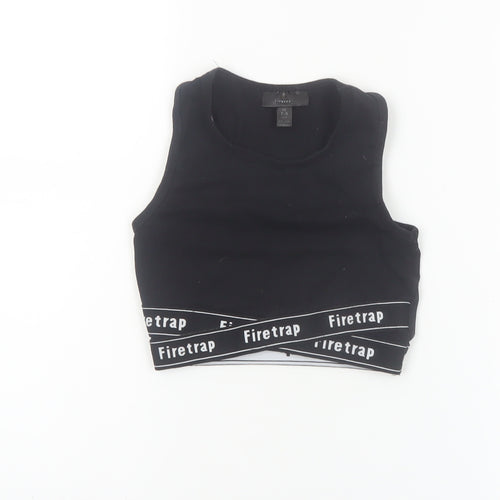 Firetrap Girls Black Cropped Tank Top 7-8 Years Logo Elastic Sports Style