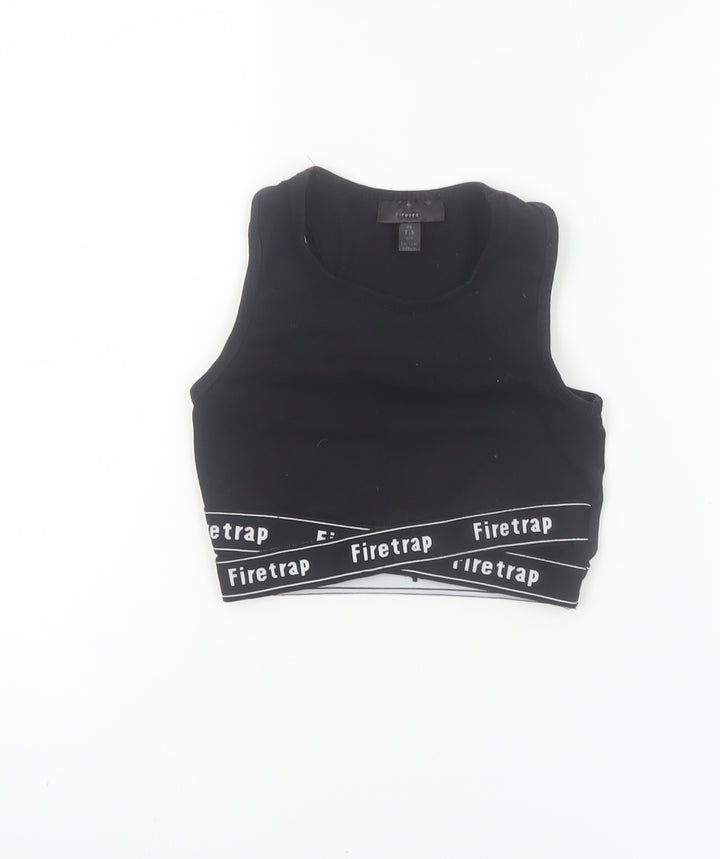 Firetrap Girls Black Cropped Tank Top 7-8 Years Logo Elastic Sports Style