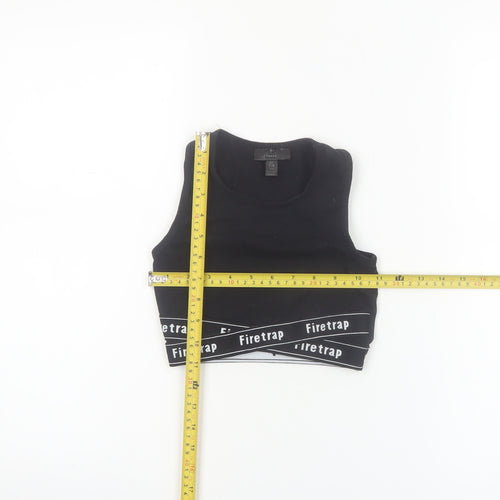 Firetrap Girls Black Cropped Tank Top 7-8 Years Logo Elastic Sports Style