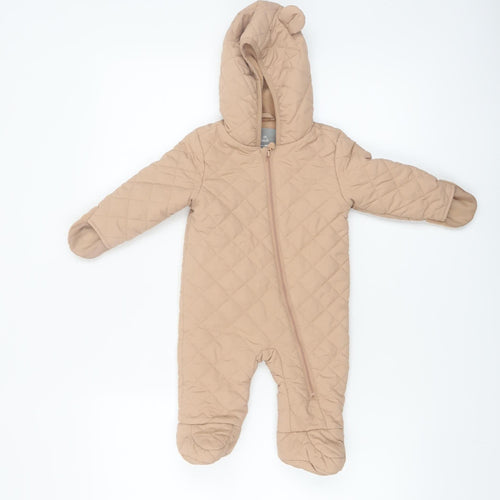 Mini Hinch Beige Quilted Hooded Coverall 3-6 Months Unisex Baby