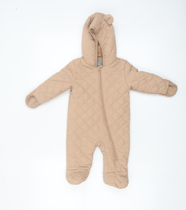 Mini Hinch Beige Quilted Hooded Coverall 3-6 Months Unisex Baby