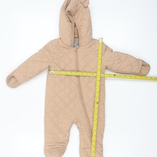 Mini Hinch Beige Quilted Hooded Coverall 3-6 Months Unisex Baby
