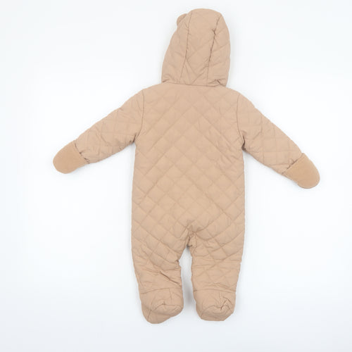 Mini Hinch Beige Quilted Hooded Coverall 3-6 Months Unisex Baby