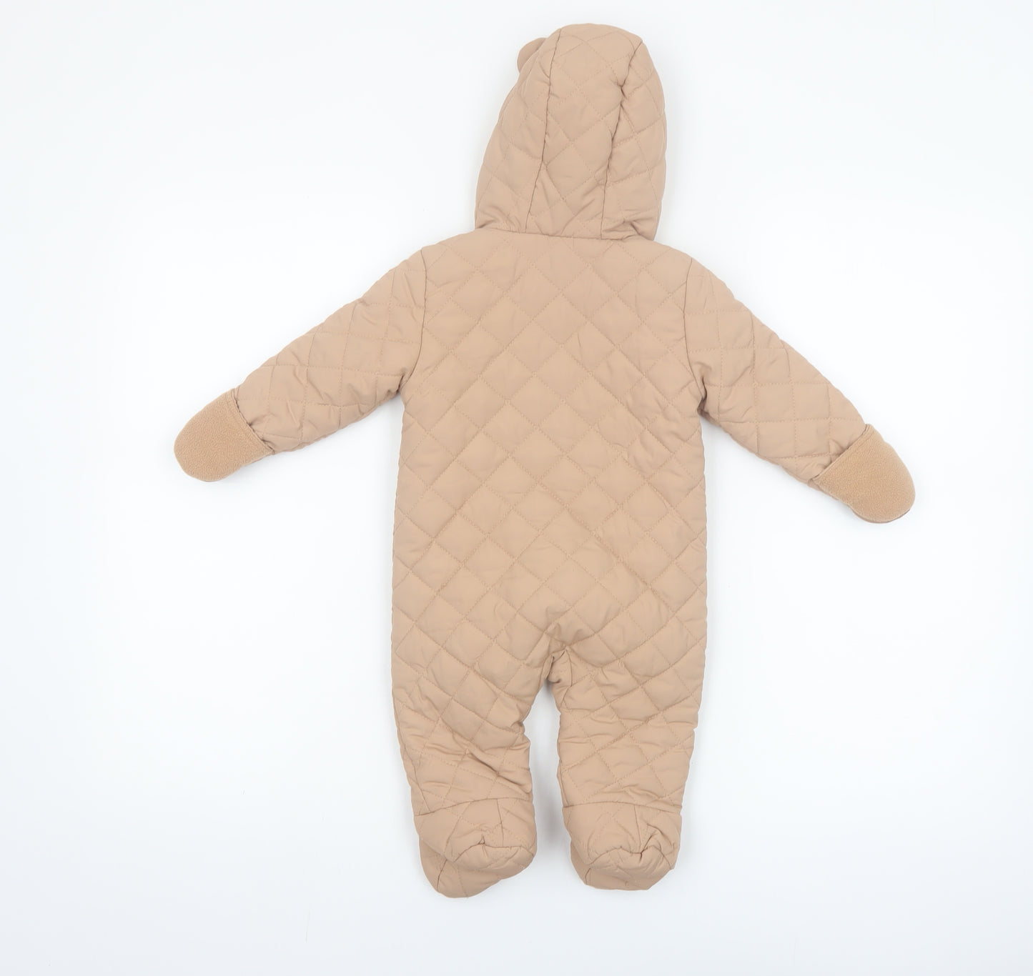 Mini Hinch Beige Quilted Hooded Coverall 3-6 Months Unisex Baby