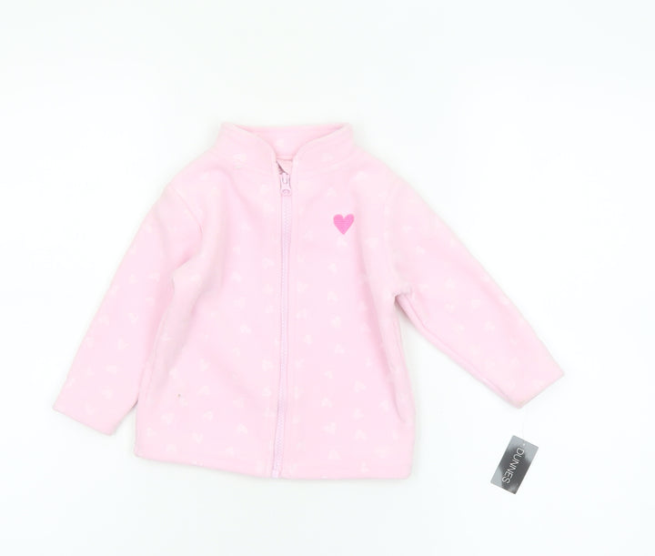 Dunnes Stores Girls Pink Fleece Heart Zip Jacket 9-12 Months