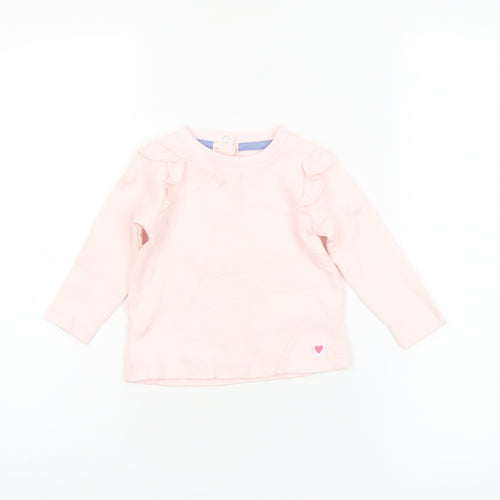Dunnes Stores Baby Pink Long Sleeve Ruffle Cotton T-Shirt 9-12 Months