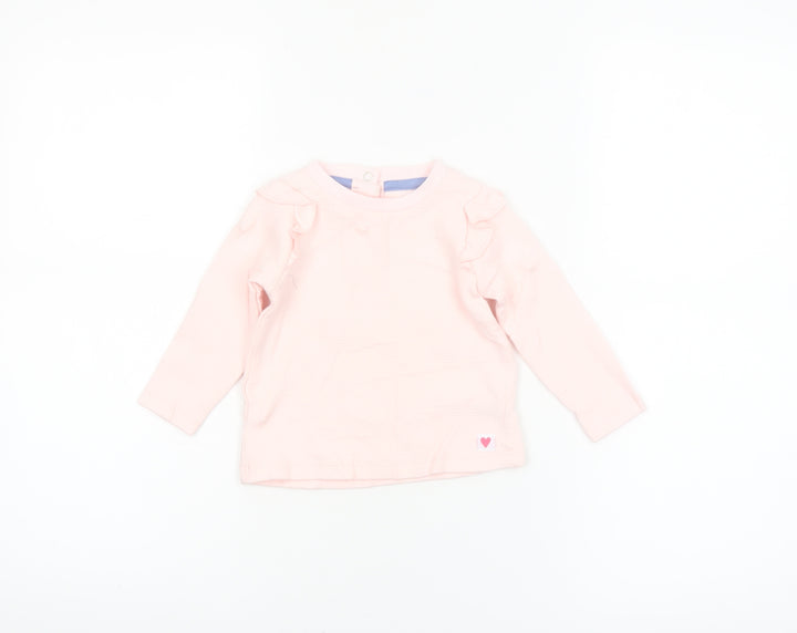 Dunnes Stores Baby Pink Long Sleeve Ruffle Cotton T-Shirt 9-12 Months